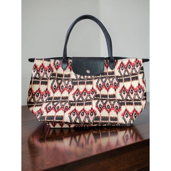 Longchamp Handbags - Longchamp Le Pliage Ikat Limited Edition Tote Bag Red Black Unique Designer